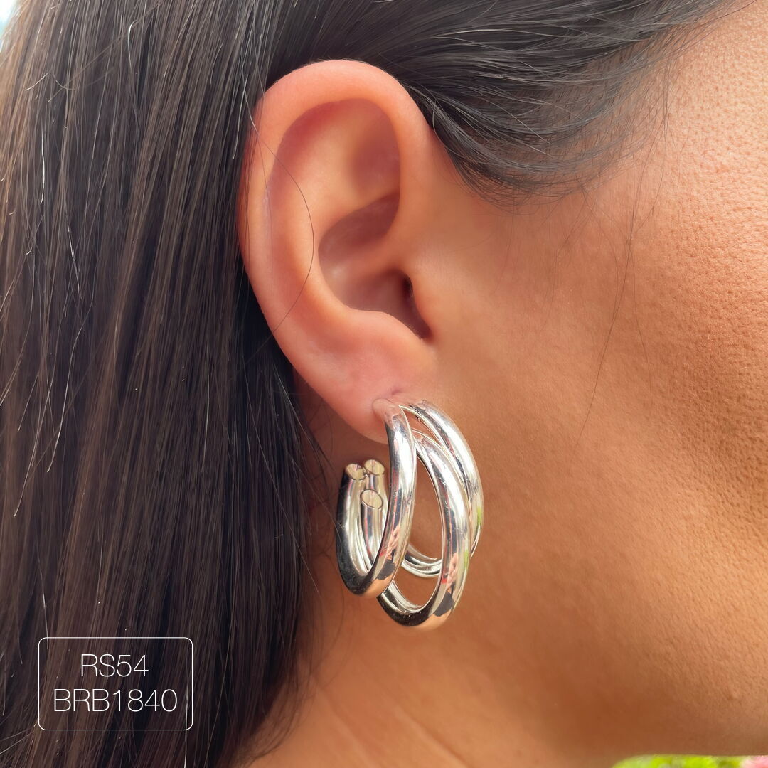 Brinco Argola 3 Fios M Liso Prateado